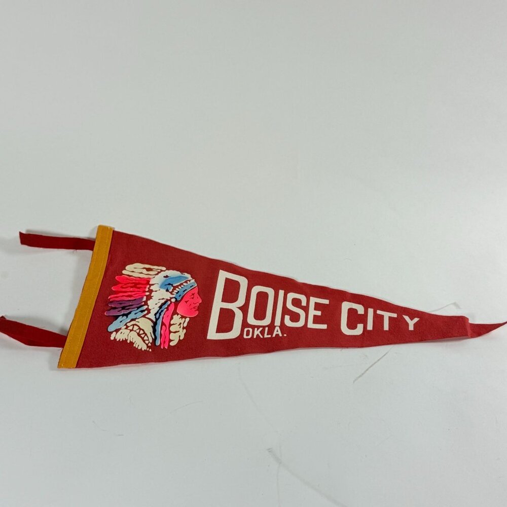 Vintage Boise City Oklahoma Felt Pennant Native American Graphic